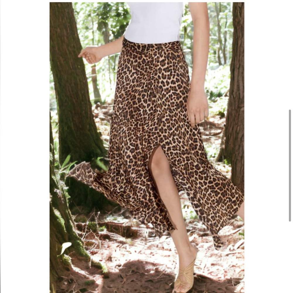 Zara leopard print asymmetric pleated midi skirt